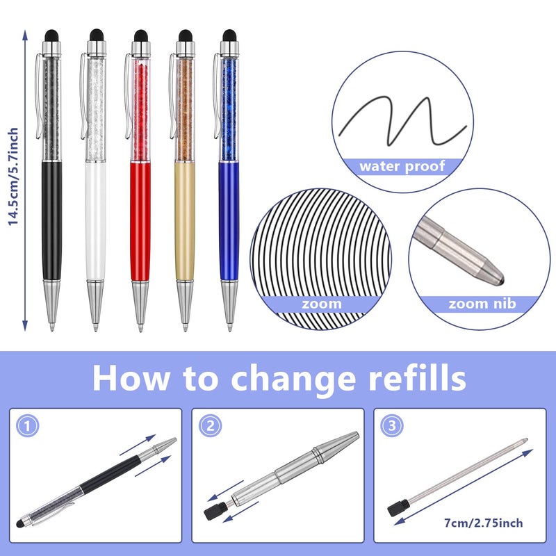 MengRan Cute Pens with Stylus Tip, 2 in 1 Black Ink Ballpoint Pens and Slim Crystal Stylus Pens for Touch Screens(12 colors) - Image 5